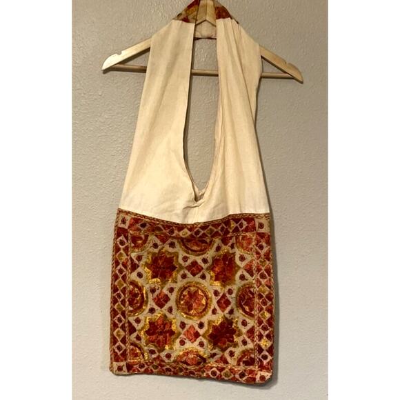 World Market Handbags - World Market Boho Ivory Orange Large Shoulder Tote Bag Embroidered Embellished